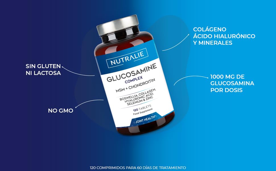 Glucosamina con Condroitina, MSM y Colágeno, Para Articulaciones, Cartílago y Huesos, Antiinflamatorio Natural que Reduce el Dolor.